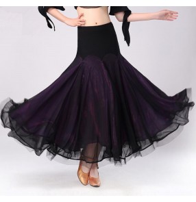 Black red purple patchwork two layers competition women's performance ballroom tango dance skirts