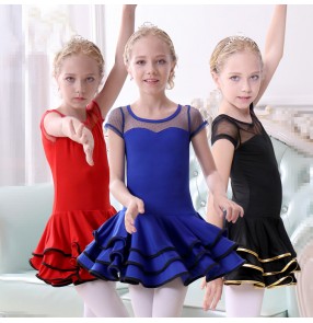 Black red royal blue girls kids children performance latin salsa dance dresses