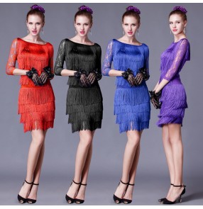  Black red royal blue purple fringes ladies Latin Dance Dress Women Professional Latin Skirt Samba Dance Latin Salsa Dresses