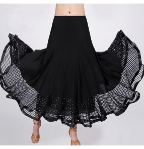 Black red sequins ruffles hem big skirted competition performance women's ladies waltz tango ballroom dancing skirts