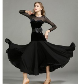 Black red velvet Ballroom Dance Dresses Standard Stage Costume Performance Women Smooth Ballroom Dress Modern Waltz Tango dresses