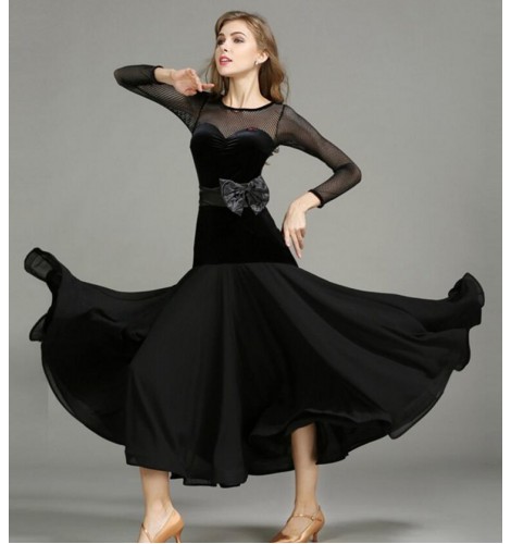 Black red velvet Ballroom Dance Dresses Standard Stage Costume ...
