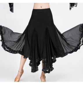 Black ribbon hem fashion women's practice competition exercises tango waltz ballroom dance skirts