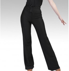 Black striped high waist women's ladies competition performance latin ballroom dance long pants trousers