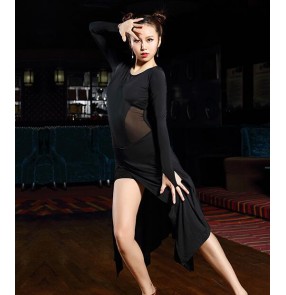 Black violet Latin dance costume sexy milk silk half sleeves tassel latin dance dress for women latin dance costume dress