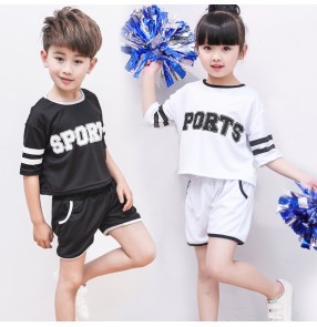 Black white girls kids children boys jazz hip hop cheer leading sports dancing outfits school  uniforms