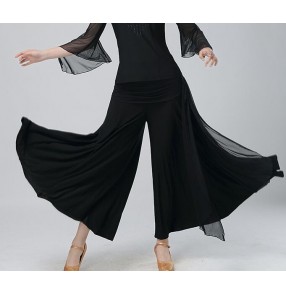 Black wide legs women's competition exercises practice square dance ballroom waltz tango dancing pants trousers