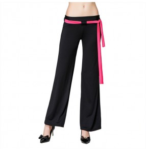 Black with fuchsia  sashes women's ladies gymnastics performance ballroom latin dance pants trousers