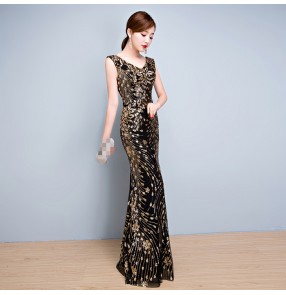 Black with gold sequins bling Robe De Soiree Mermaid Long Evening Dress Party Elegant Vestido De Festa Long Prom Gown 