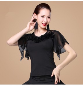 Black Women's adult long sleeves Ballroom latin dance top 