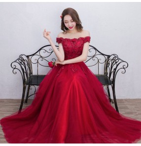 Bling wine Red Evening Dresses Long Dew shoulder Applique Beaded Floor Length Saudi Arabic Evening Gowns Women Formal Dresses