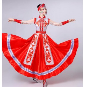 Blue red Mongolian costume dance clothes Ancient princess dress stage performance clothing Chinese folk dance costume