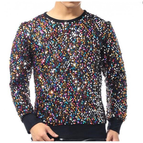Colorful colored sequins glitter men's male jazz singers night club bar ...
