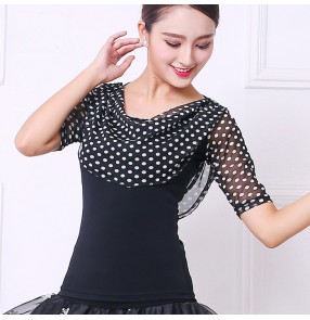 Fashion Adult polka dot Ballroom Costume  Sexy Latin dance top for women female Vogue short-sleeve performance wear Blouses