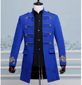 fashion men costume long jacket blazer Male groom prom clothes singer dancer star performance nightclub bar wedding party Coats