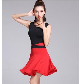 Fashion Women Sleeveless Black and red white  Latin dance Dress Rumba Skirt One Piece Stage Costumes