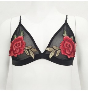 Femme Sexy Bralette jazz  singers Underwear Women Rose Floral Embroidery Unlined Bra Crop Tops Lingerie Mesh Intimate