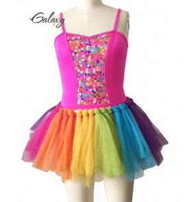 Fuchsia hot pink rainbow colored tutu skirt girls kids children modern dance ballet leotards dance dresses