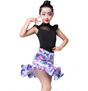 Girl Long Sleeves Sleeveless floral printed Latin Dance Dress Children Dance Dresses Kids Salsa Rumba Cha Cha Samba Tango Dress