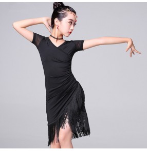 Girl  short Sleeves Latin Dance Dress Children Ballroom Dance Dresses Kids Salsa Rumba Cha Cha Samba Tango Dress