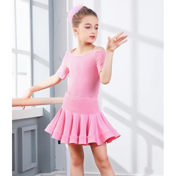Girl Short Sleeves Latin Dance Dress Children Ballroom Dance Dresses Kids Salsa Rumba Cha Cha Samba Tango Dress