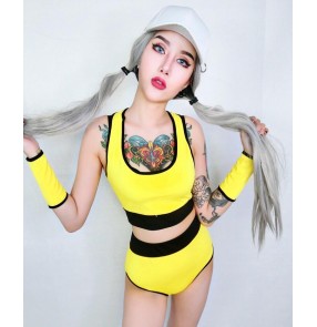 Girls Red yellow cheer leading perspective Dance Costume Lady Women Sexy Nightclub Singer Jazz Hip Hop Dance Costumes