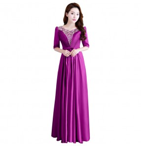 Gold purple royal blue mother of bridesmaid Formal Evening Dresse Elegant Deep V-neck Ruched Bust Maxi Woman Evening Dresses