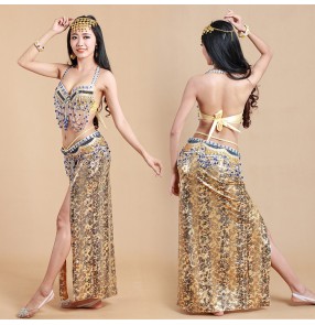 Gold silver red hot-selling belly dancing Costumes belly dance Set Egyptian dancing Clothes 3pcs Bra/Belt/Skirt 3 sizes 