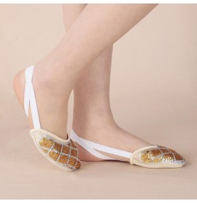 Gold silver sequins rhombic pattern half soles women's cheap practice belly ballet dance toe pad thong socks shoes