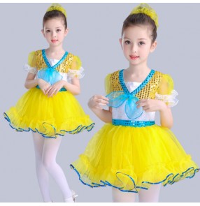 Gold turquoise green light pink fuchsia girls princess modern dance ballet girls kids children jazz singers dance dresses 