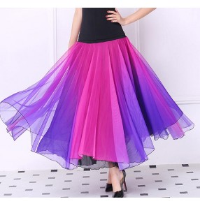 Gradient Purple fuchsia Latin Salsa Tango Rumba Cha Cha Ballroom Dance Skirts Sexy Lace Stage Performance Practice Competition Dance Costume