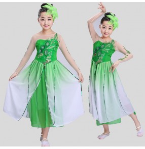 Green chinese fairy dress dance costumes for kids traditional chinese ancient costume classical children kid girls