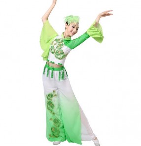Green Gradient traditional chinese dance costumes women fan dance ancient Drama film cosplay clothing folk dance costume for woman