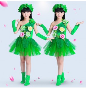 Green leaves modern dance singers dancers toddlers girls kids performance jazz dance solo jazz dresses outfits