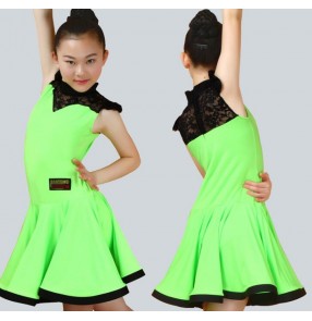 Green red Child Kid Children Latin Dance Dress For Girls Samba Stage Dress Dancing Dress Latin Dancewear Performance Lace Costume
