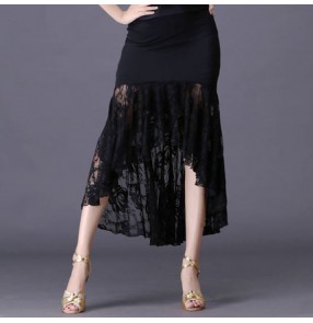 lace black Square dance dance skirt black performance skirt skirt safety pants Latin dance skirt