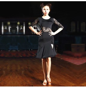 Latin Dance Dress Women Black Elegant Sexy Tango Dress Ballroom Salsa Stage Dance Costumes Lace Women Latin Dress Dancewear