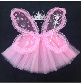 Light pink fuchsia purple violet girls kids toddlers princess performance cosplay angels wings crown and skirt dance accessories