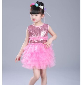 Light pink royal blue sequins paillete girls princess modern ballet tutu jazz singers performance dance dresses