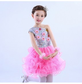 Light pink turquoise daisy modern dance girls kids children performance jazz singers ballet tutu skirt dance dresses