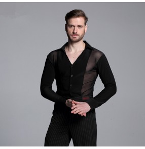 male competition performance  Black Waltz Latin Dance Top Men Latin Dance Shirts Men Ballroom Dance Shirt