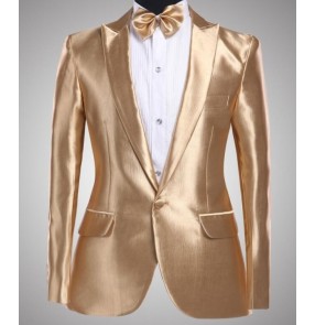 male gold suit blazer set costume men's clothing married suit groom wear set for singer dancer emcee star performance nightclub