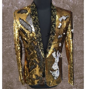  men clothing fashion slim Singers jazz performance DJ Hair Stylist Sequins suit jacket studio the host dancE stage singer costumes