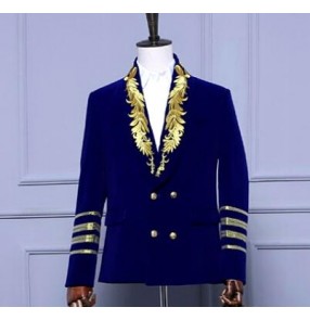 Men European gold wine black royal blue velvet blazer for party mens jazz singers jacket suit clothing to festival/wedding