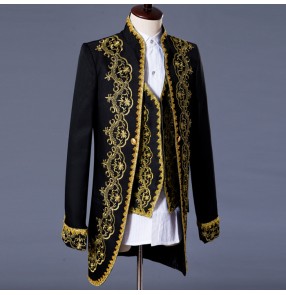 Men New style fashion black white gold embroidery male palace singer DJ slim gentleman party dj ds costume blazer dancing jazz jacket men's coat