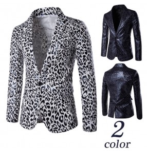 Men's Fashion Cool Dance Nightclub Jazz singers performance Suit Jacket Men White Leopard Leopard Print Jacket Suit Design Size XXXL