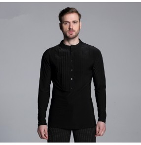 New Arrival men's male Professional Mens Ballroom Shirts Black/Stripe Ballroom Dance Tops Jazz/Waltz/Latin Dance Tops