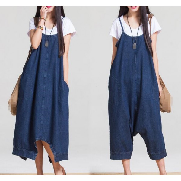 New Denim Jumpsuits Pocket Rompers Stripped Loose Plus Size Women ...