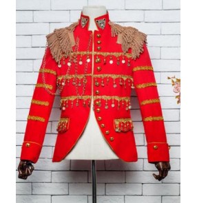 new fashion men's black Red slim sequins nightclub bar outerwear jacket costume male dj singer dance stage coat jazz blazer