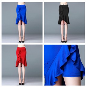 New Girls Latin Skirt Salsa/Tango/Rumba Dacing Cha Cha Women Ballroom Dance Skirt Square Dance Royal blue red Black with lining shorts